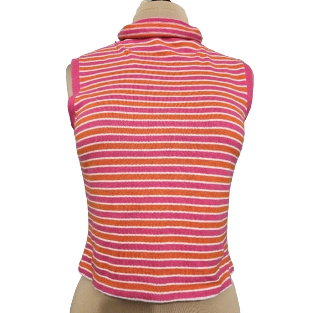 Rebecca Thomas Sweater Roll Mock Neck Retro 70s Cropped Pink Orange Striped L